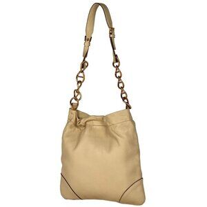 Prada Logo Chain Shoulder Bag Leather Cream